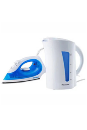PINEWARE WHITE/BLUE KETTLE AND IRON COMBO SET (NEW)