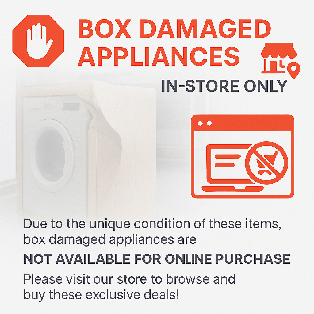 Inform customers that box damaged and seconds are only available instore