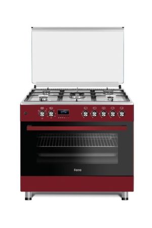 FERRE 90X60 5-BURNER GAS & ELECTRIC FREESTANDING COOKER -RED (NEW)