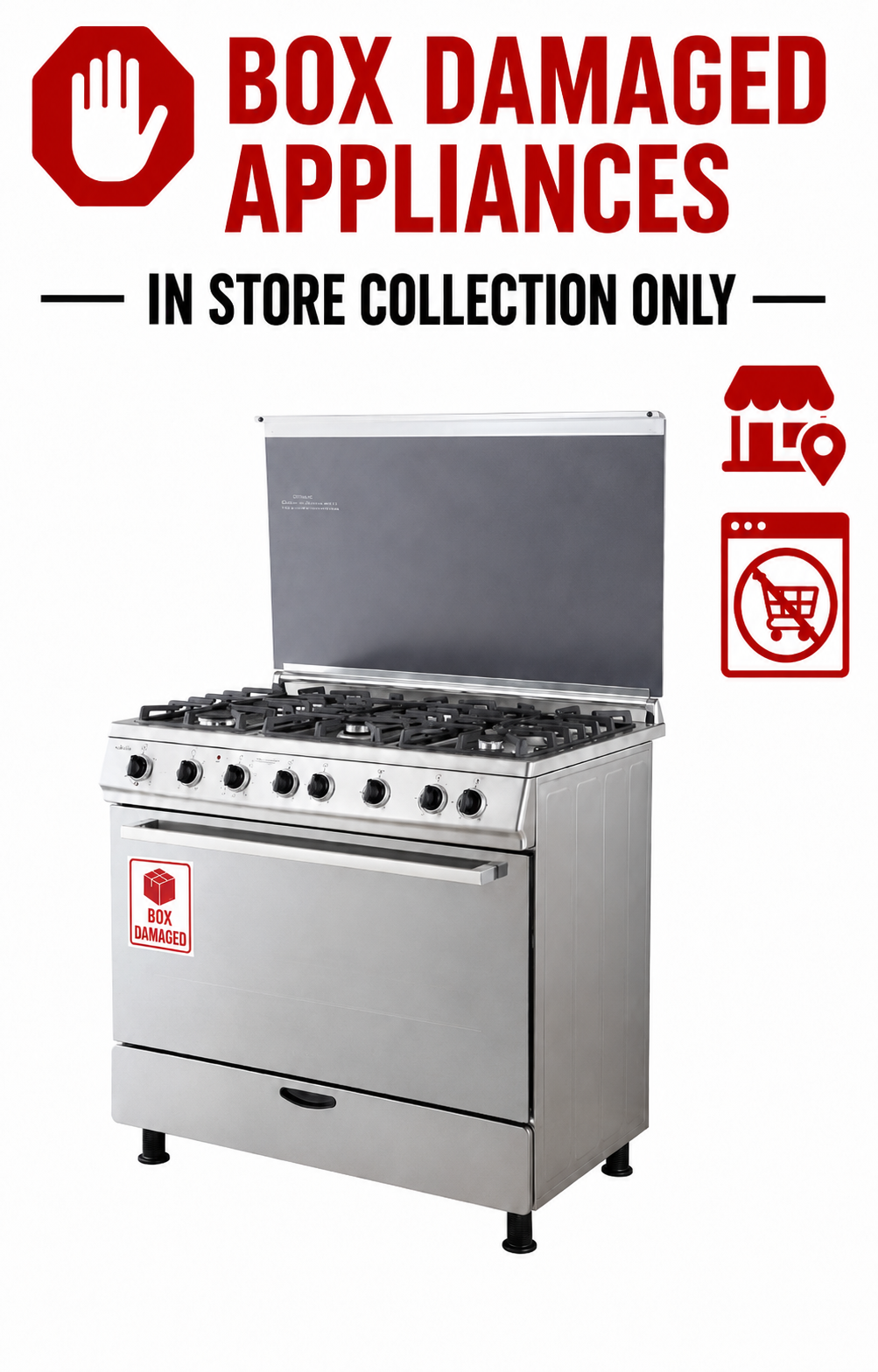 GOLDAIR 90x60 FREESTANDING 5-BURNER GAS COOKER WITH ELECTRIC OVEN - STAINLESS STEEL (BOXED DAMAGED)