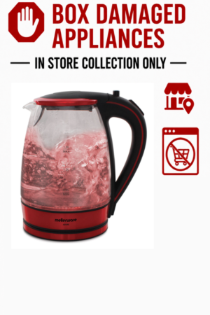 MELLERWARE 1.8L CORDLESS "AZURE" GLASS KETTLE - RED (BOXED DAMAGED)