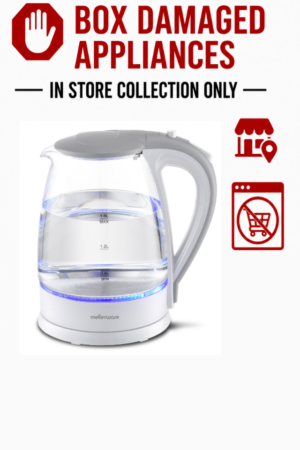 MELLERWARE 1.8L CORDLESS "CLOUD" GLASS KETTLE - WHITE (BOXED DAMAGED)