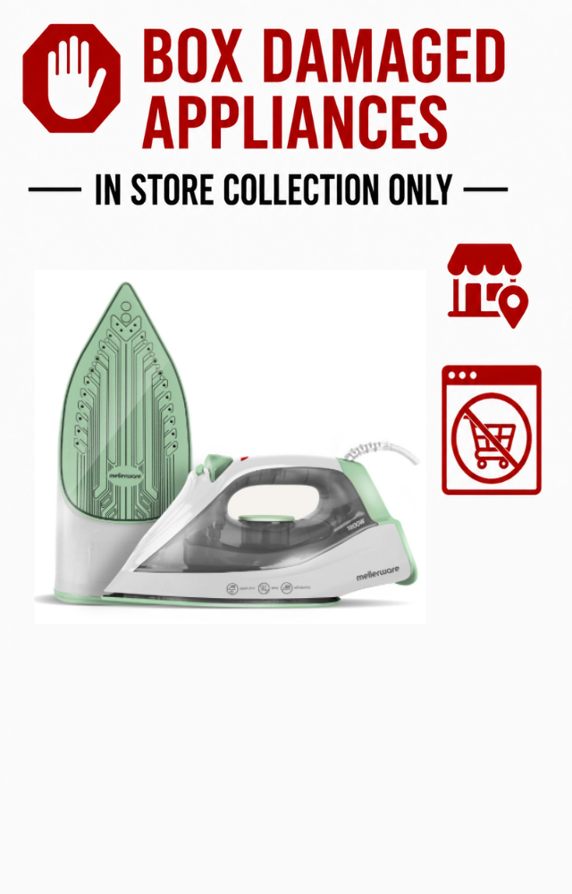 MELLERWARE STEAM/DRY/SPRAY CERAMIC "EMERALD" IRON - EMERALED GREEN (BOXED DAMAGED)