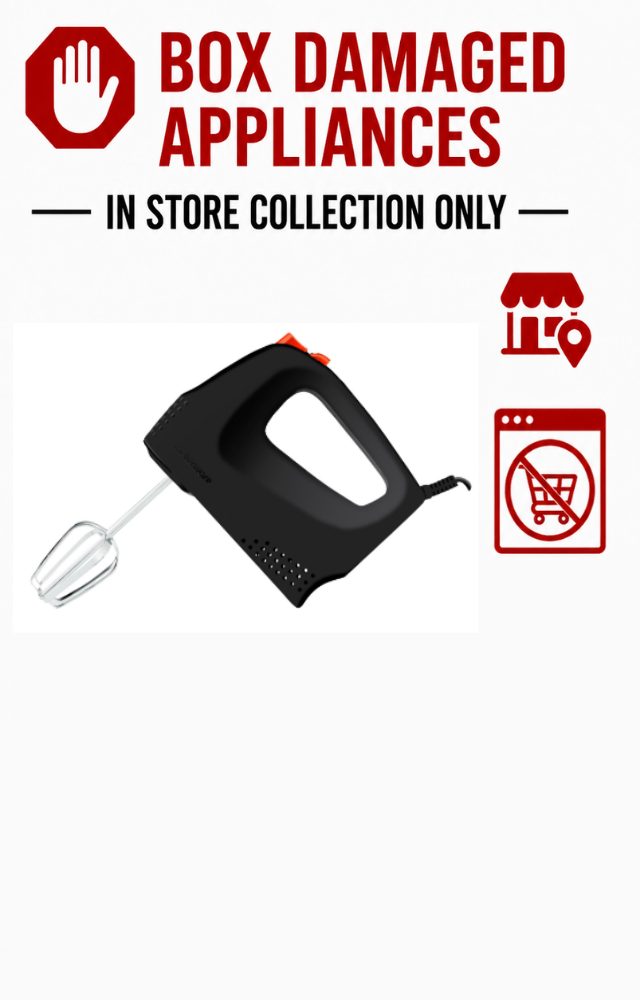 MELLERWARE "MIXO" HAND MIXER + DOUGH HOOKS & BEATERS - CHROME BLACK (BOXED DAMAGED)